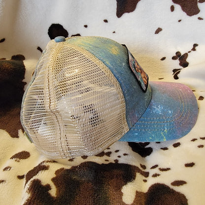 Tie Dye Hot Mess Cow Custom Criss Cross Ponytail Patch Hat