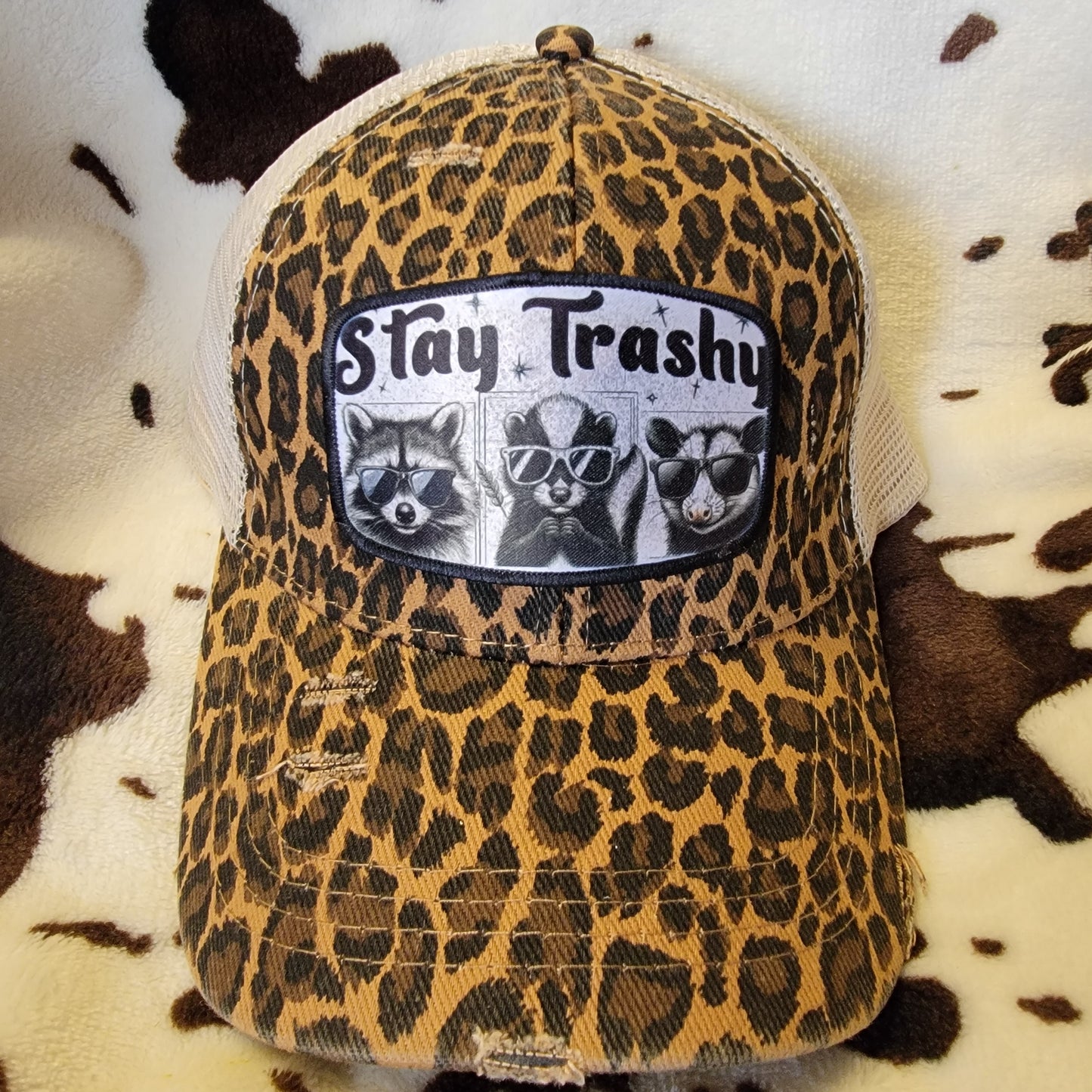 Stay Trashy Animal Print Custom Criss Cross Ponytail Patch Hat