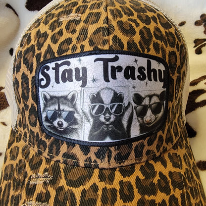 Stay Trashy Animal Print Custom Criss Cross Ponytail Patch Hat