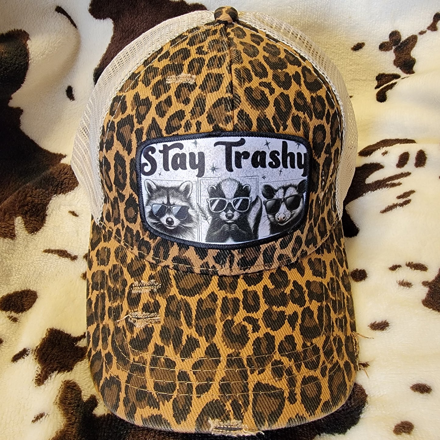 Stay Trashy Animal Print Custom Criss Cross Ponytail Patch Hat