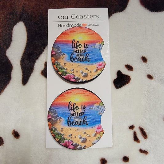 Life Is Better At The Beach Neoprene Car Coasters