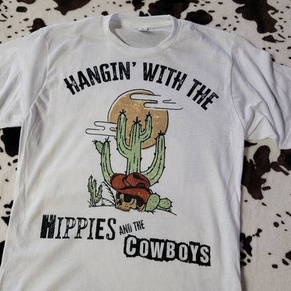 Hangin With The Hippies And Cowboys Graphic Tee Shirt