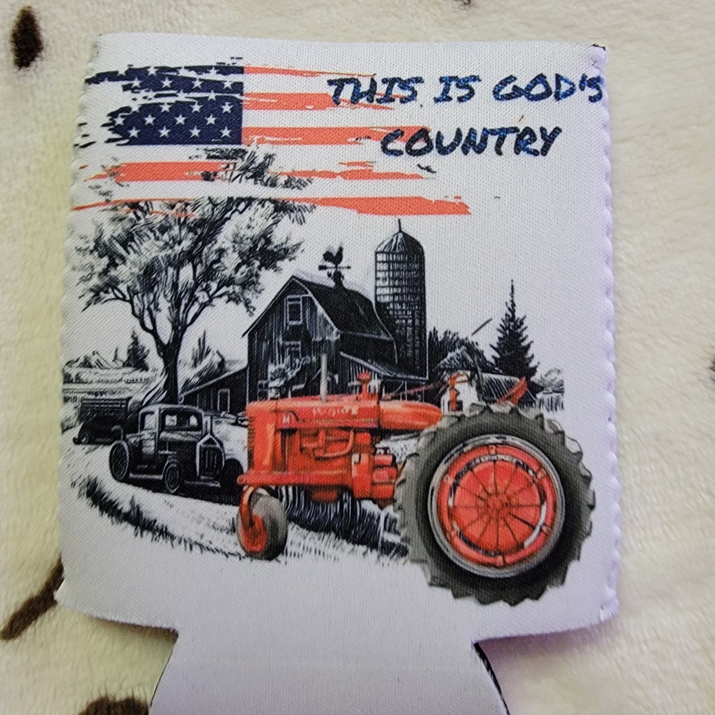 This Is Gods Country Flag Tractor Can Cooler Drink Holder Koozie