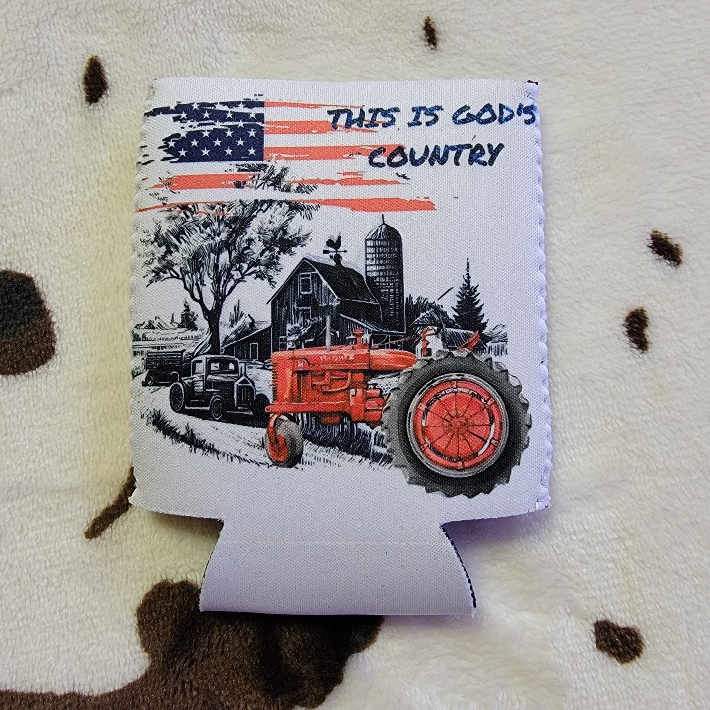 This Is Gods Country Flag Tractor Can Cooler Drink Holder Koozie