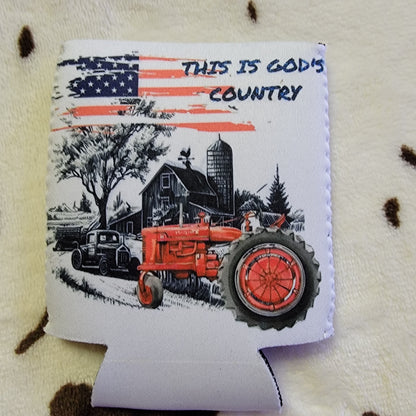 This Is Gods Country Flag Tractor Can Cooler Drink Holder Koozie