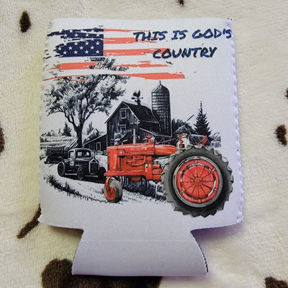 This Is Gods Country Flag Tractor Can Cooler Drink Holder Koozie