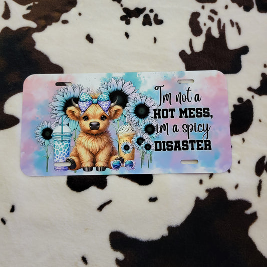 Highland Cow Hot Mess Floral Car Tag License Plate