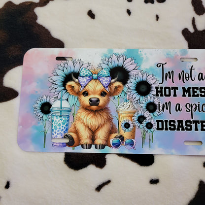 Highland Cow Hot Mess Floral Car Tag License Plate