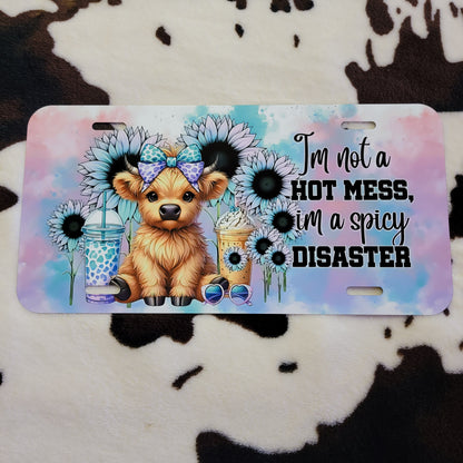 Highland Cow Hot Mess Floral Car Tag License Plate