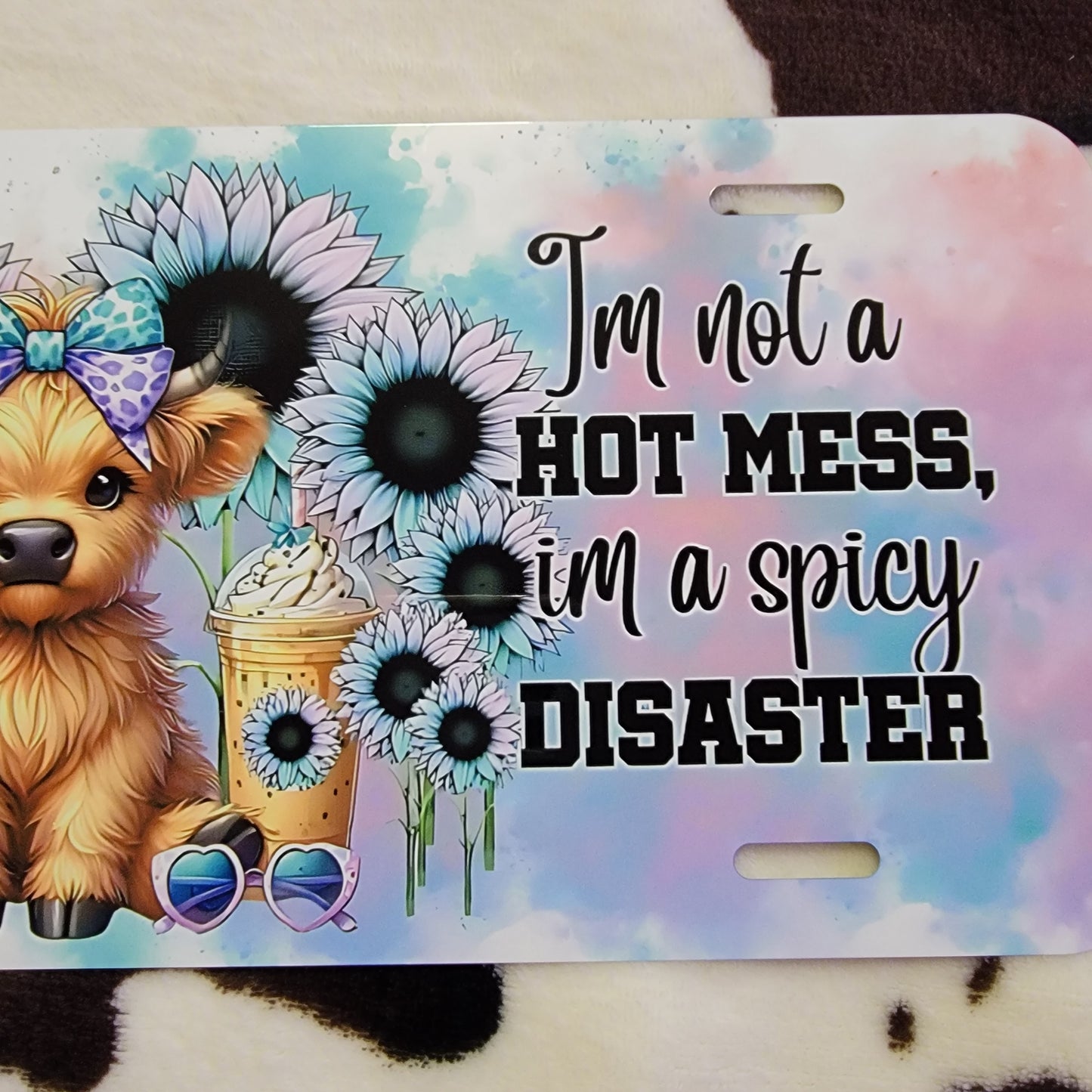 Highland Cow Hot Mess Floral Car Tag License Plate