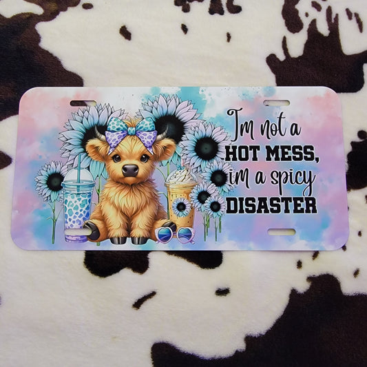 Highland Cow Hot Mess Floral Car Tag License Plate