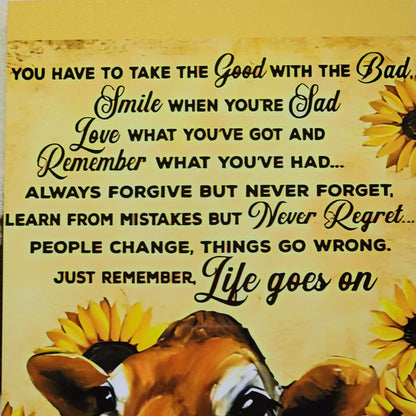 Cow Sunflower Quote Metal Sign