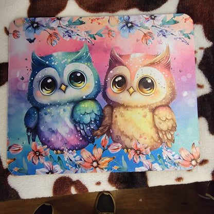 Cartoon Owls Floral Mouse Pad