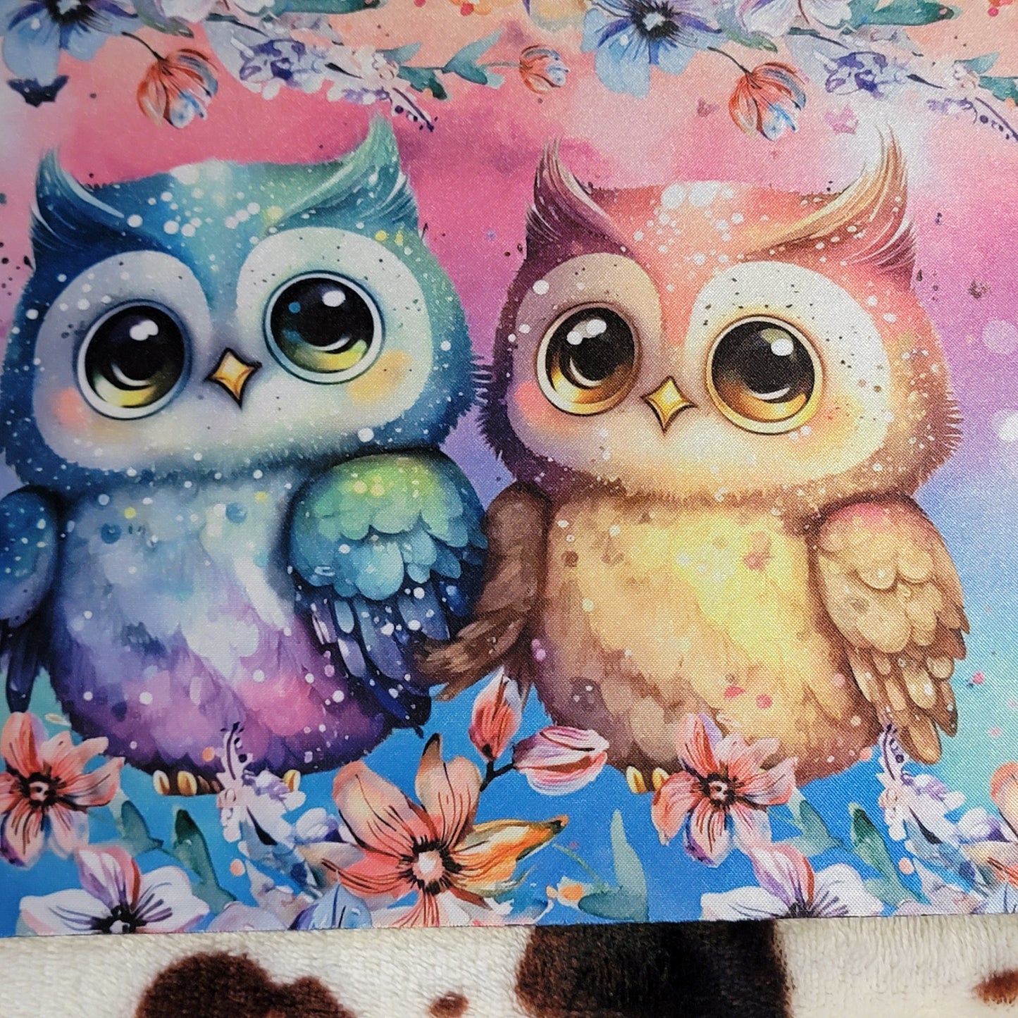 Cartoon Owls Floral Mouse Pad