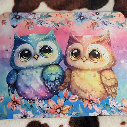 Cartoon Owls Floral Mouse Pad