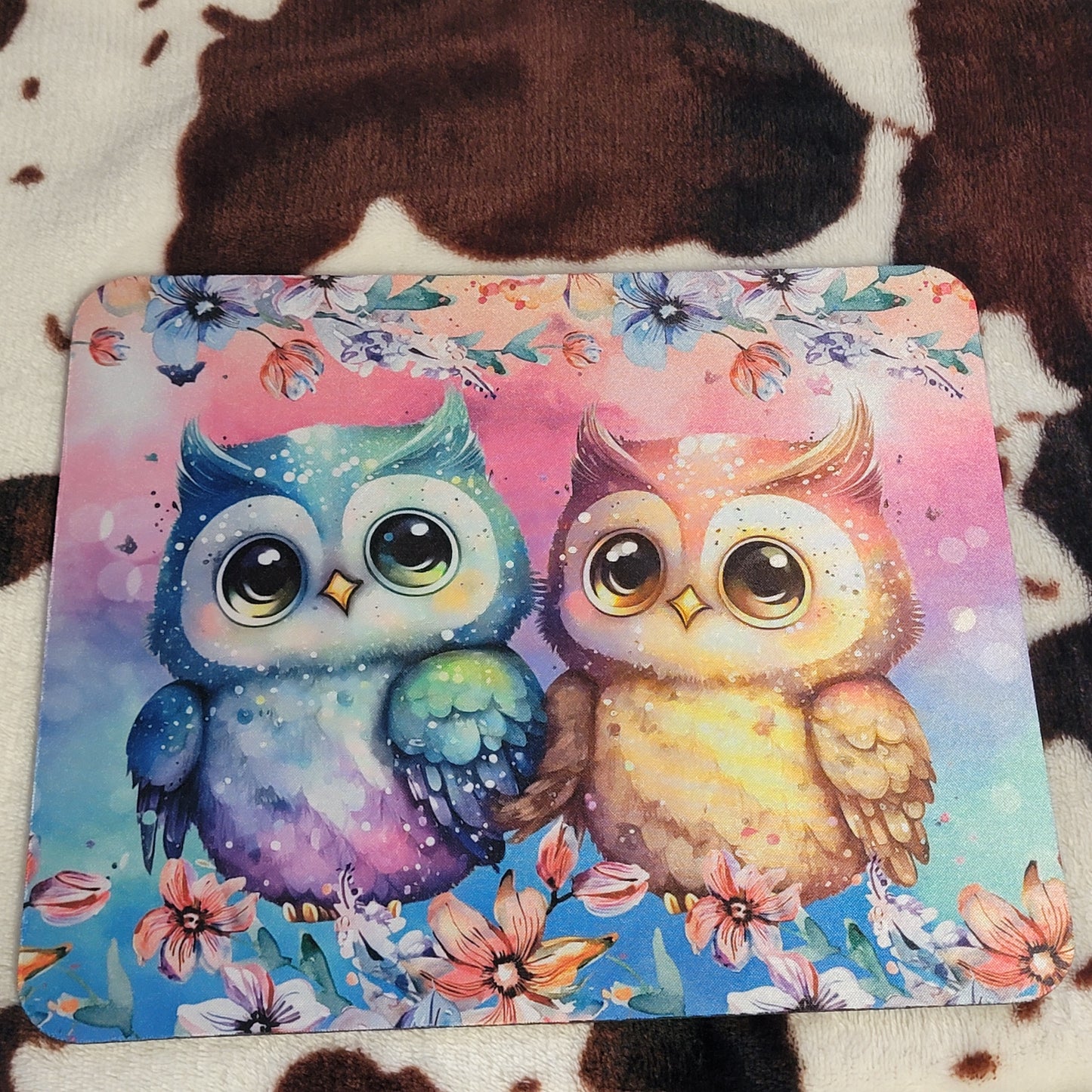 Cartoon Owls Floral Mouse Pad