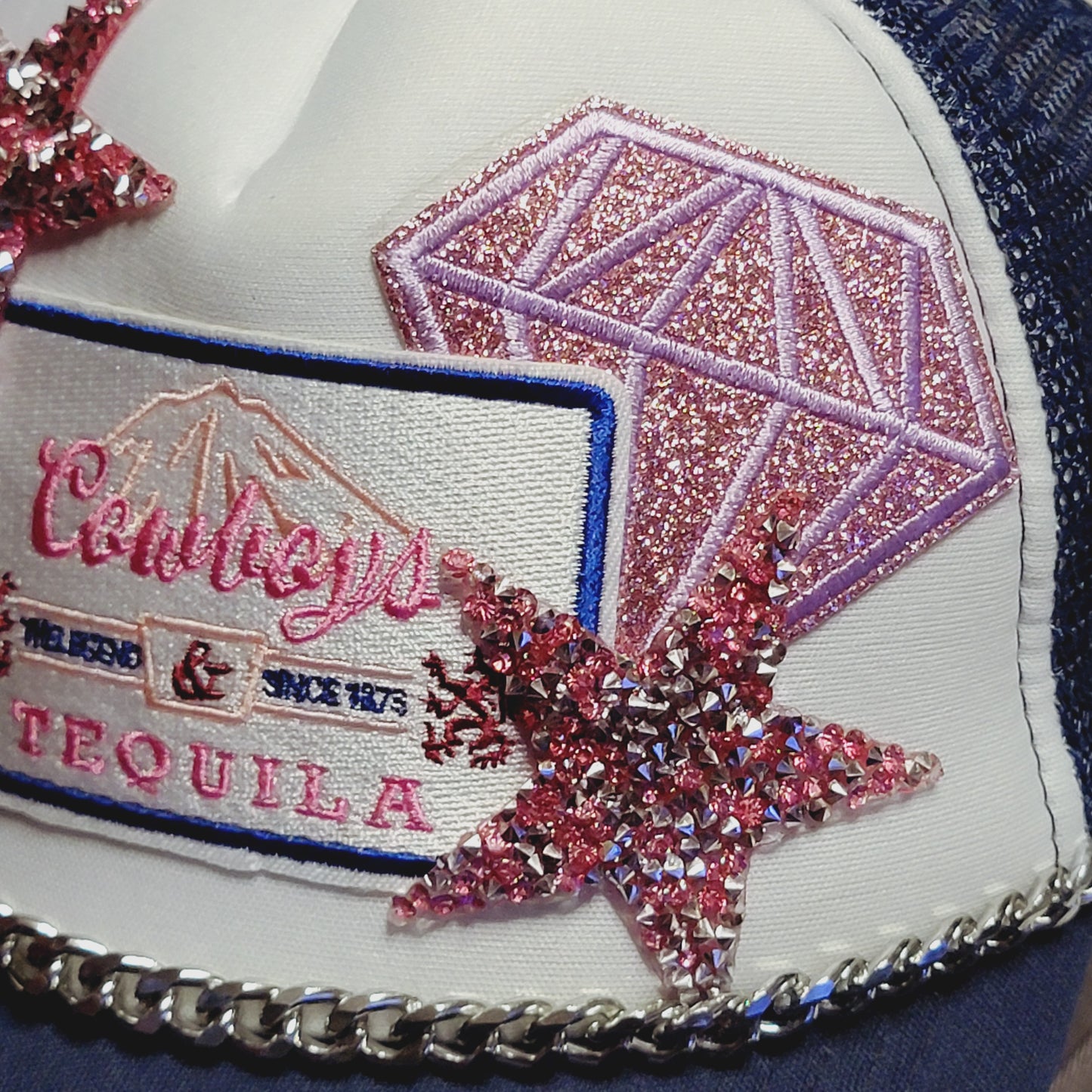 Cowboys and Tequila Western Trucker Hat Snapback Custom Patches Bling Cap Chain