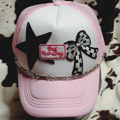 Bad Hair Day Pink Western Trucker Hat Snapback Custom Patches Bling Cap Chain