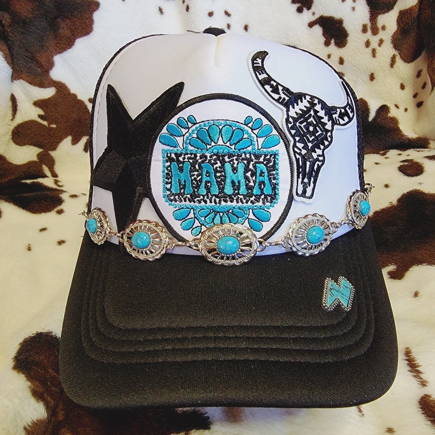 Mama Western Trucker Hat Chain Snapback Custom Patches