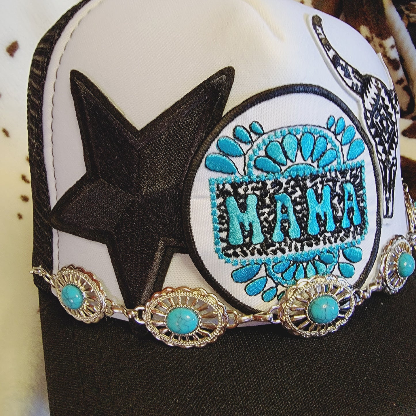 Mama Western Trucker Hat Chain Snapback Custom Patches