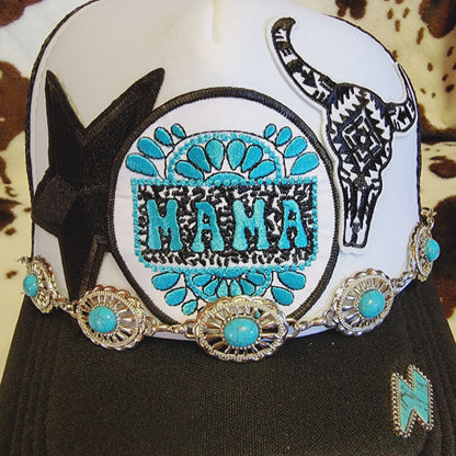 Mama Western Trucker Hat Chain Snapback Custom Patches