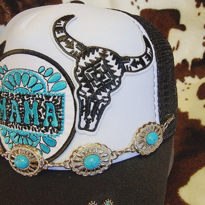 Mama Western Trucker Hat Chain Snapback Custom Patches