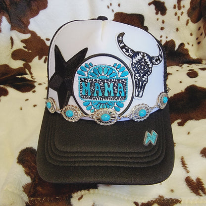 Mama Western Trucker Hat Chain Snapback Custom Patches