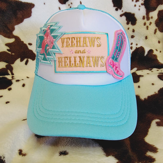 YeeHaws HellNaws Western Trucker Hat Snapback Custom Patches