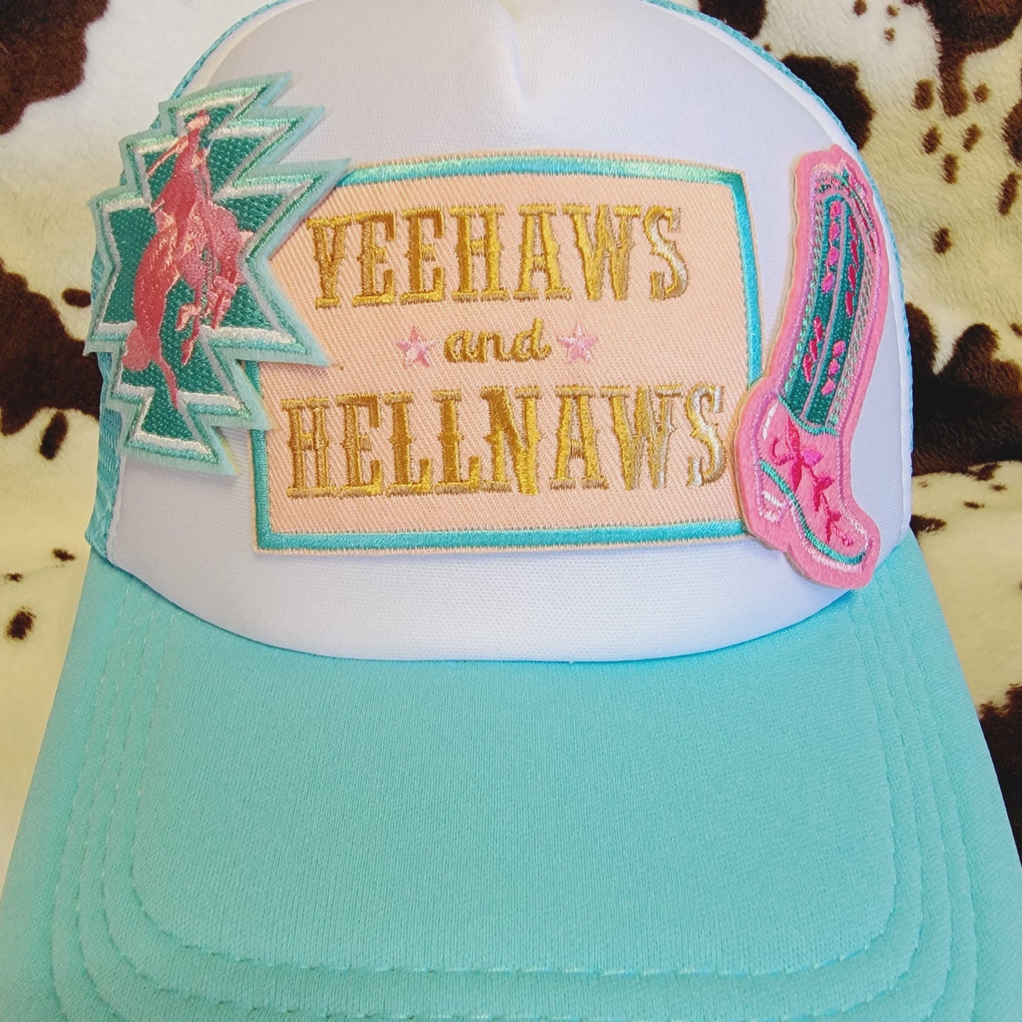 YeeHaws HellNaws Western Trucker Hat Snapback Custom Patches