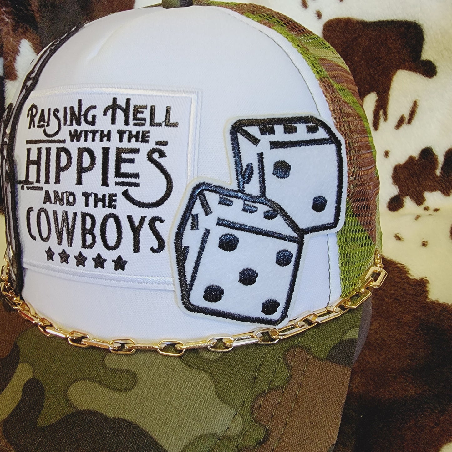 Hippies and Cowboys Camo Western Trucker Hat Snapback Custom Patches