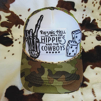 Hippies and Cowboys Camo Western Trucker Hat Snapback Custom Patches