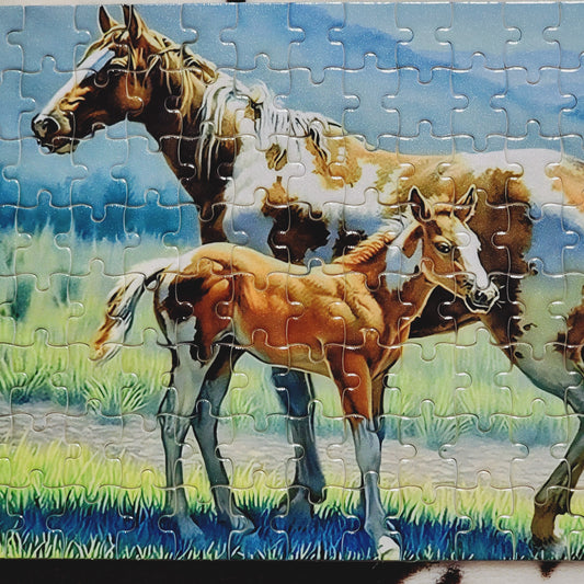 Horse Mama and Baby 120 PC Handmade Jigsaw Puzzle