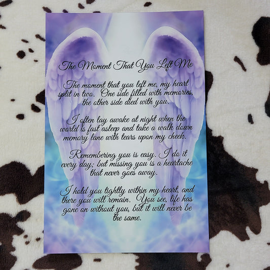 Angel Wings The Moment You Left Memorial Metal Sign