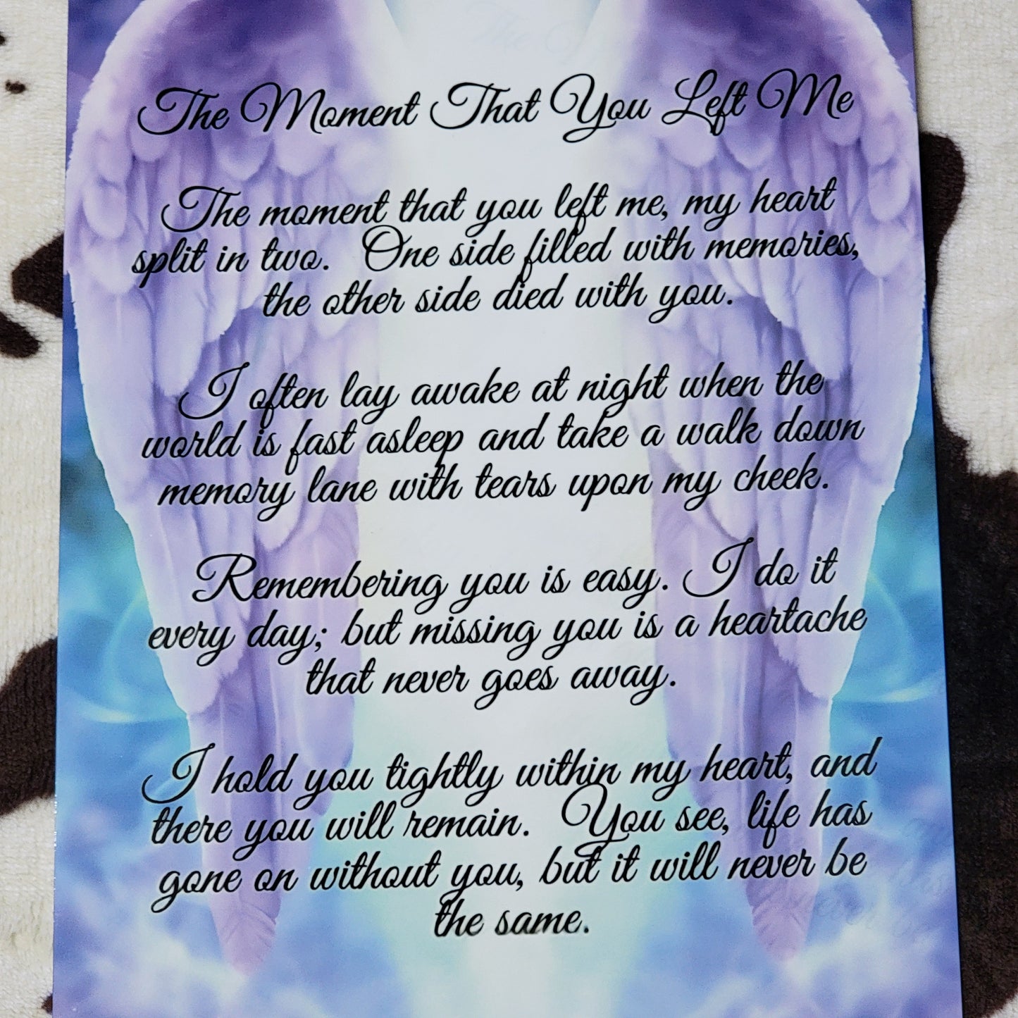 Angel Wings The Moment You Left Memorial Metal Sign