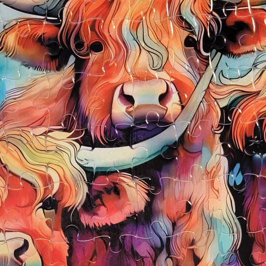 Watercolor Highland Cows 120 PC Handmade Jigsaw Puzzle