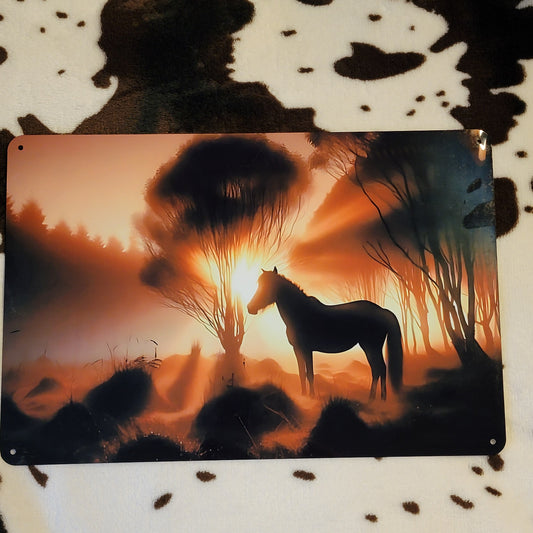 Sunrise Horse Western Animal Metal Sign