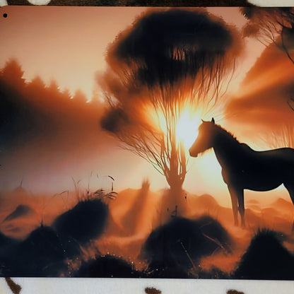 Sunrise Horse Western Animal Metal Sign