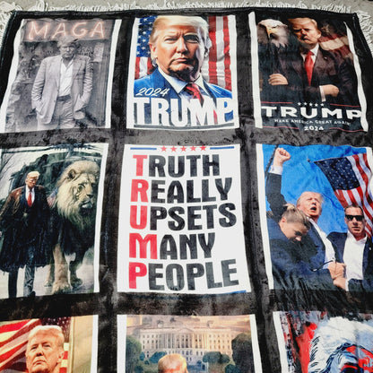 Trump President Fleece Blanket 9 Panel Custom Photo Throw Blanket