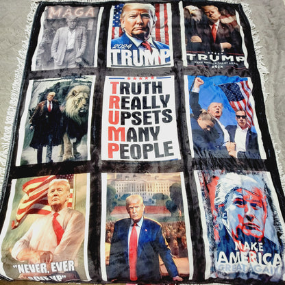 Trump President Fleece Blanket 9 Panel Custom Photo Throw Blanket