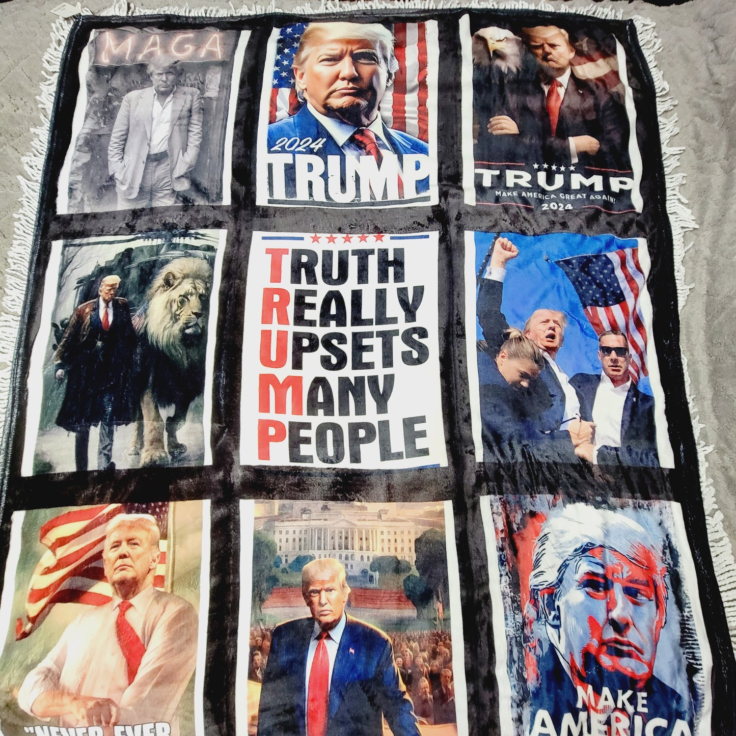 Trump President Fleece Blanket 9 Panel Custom Photo Throw Blanket