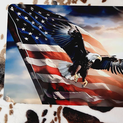 Flying Eagle American Flag Metal Sign