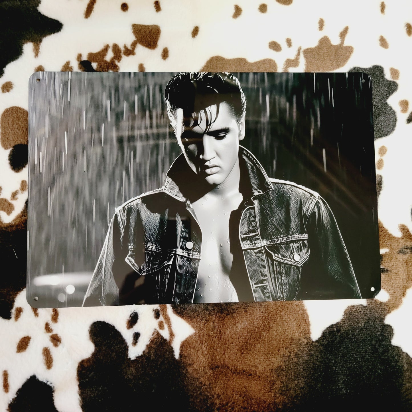 Elvis In The Rain Black Metal Sign