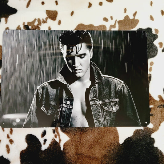Elvis In The Rain Black Metal Sign