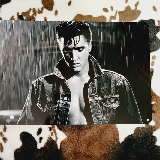Elvis In The Rain Black Metal Sign