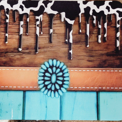 Western Turquoise Cow Print Computer Mouse Pad