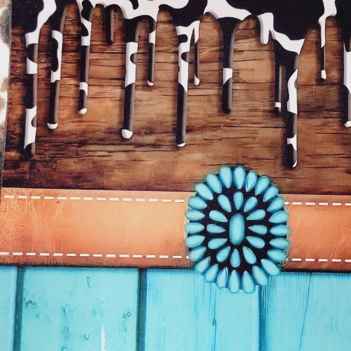 Western Turquoise Cow Print Computer Mouse Pad