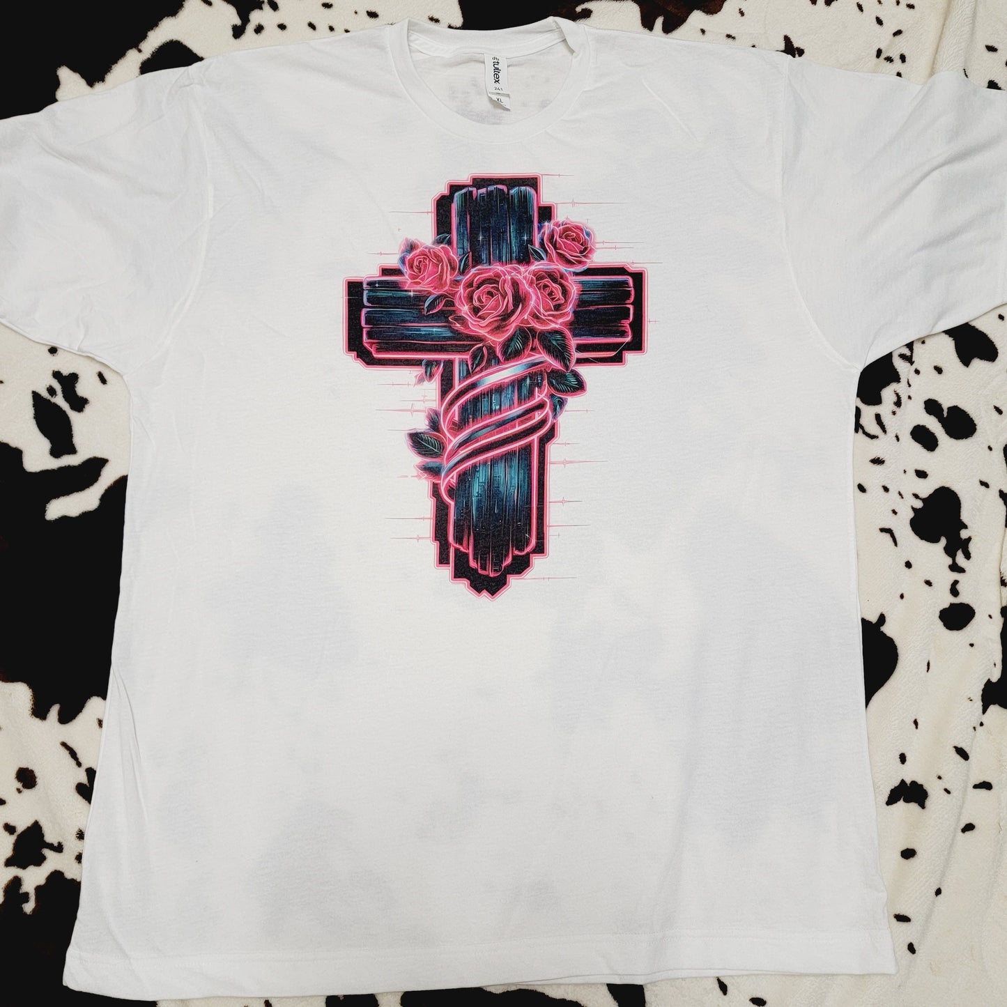 Cross Rose Wrapped Western Tee Shirt