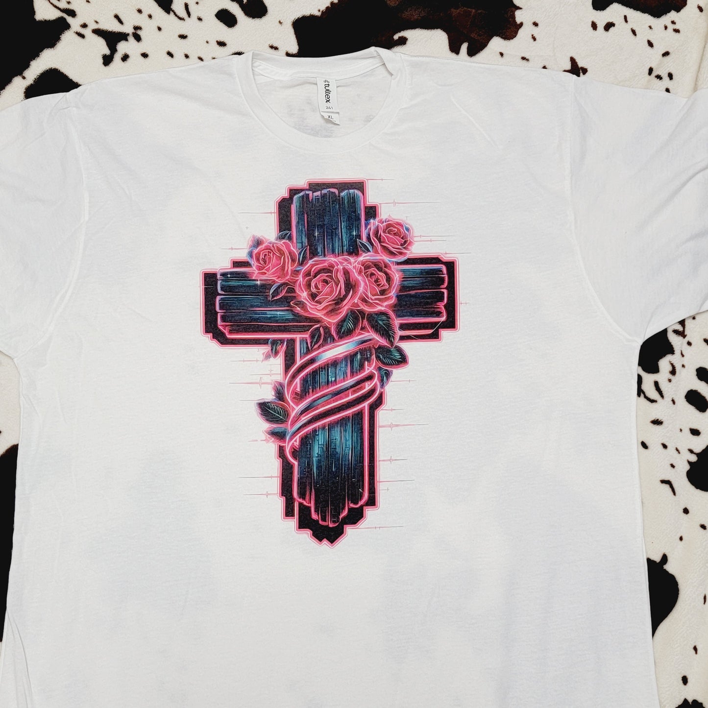 Cross Rose Wrapped Western Tee Shirt