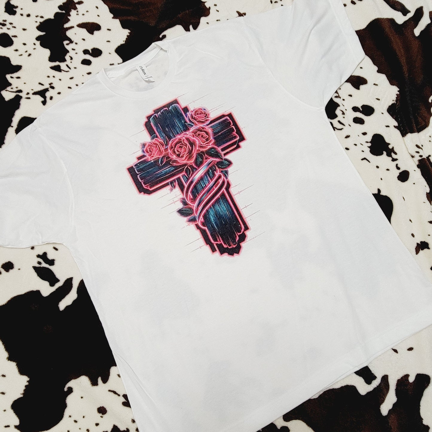 Cross Rose Wrapped Western Tee Shirt
