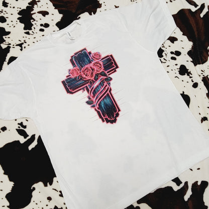 Cross Rose Wrapped Western Tee Shirt